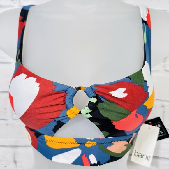 Bar III PARADISE PALM Printed Keyhole Bikini Swim Top, US Small NWT - Picture 4 of 8